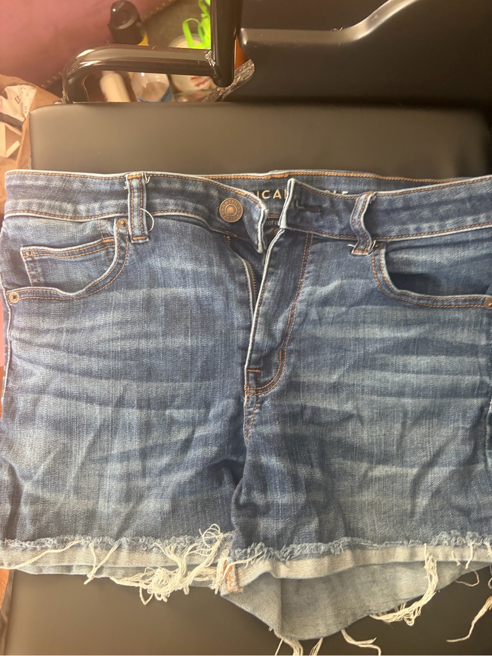 American Eagle Outfitters Distressed Frayed Hem Denim Shorts - Blue